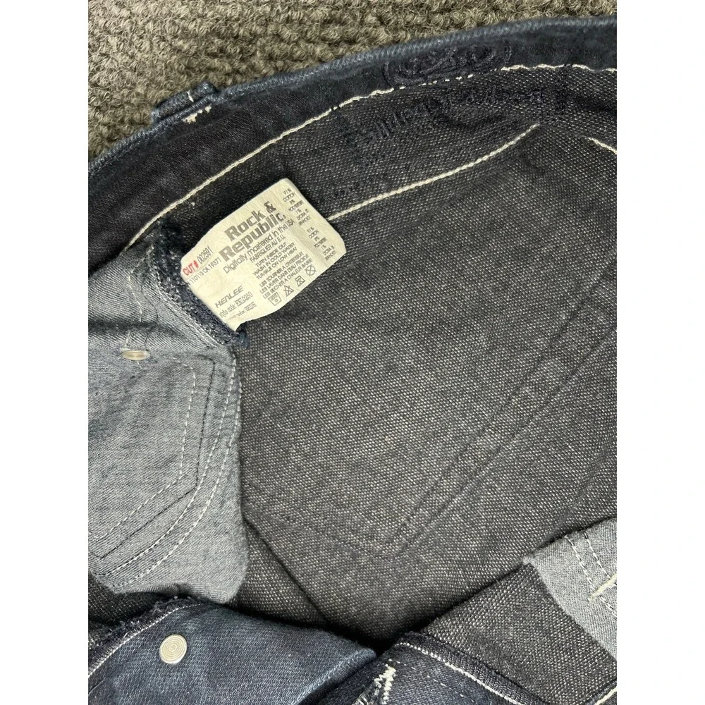 Rock & Republic Men's Dark Blue Dark Wash Straight Denim Jeans Regular Fit 36x26